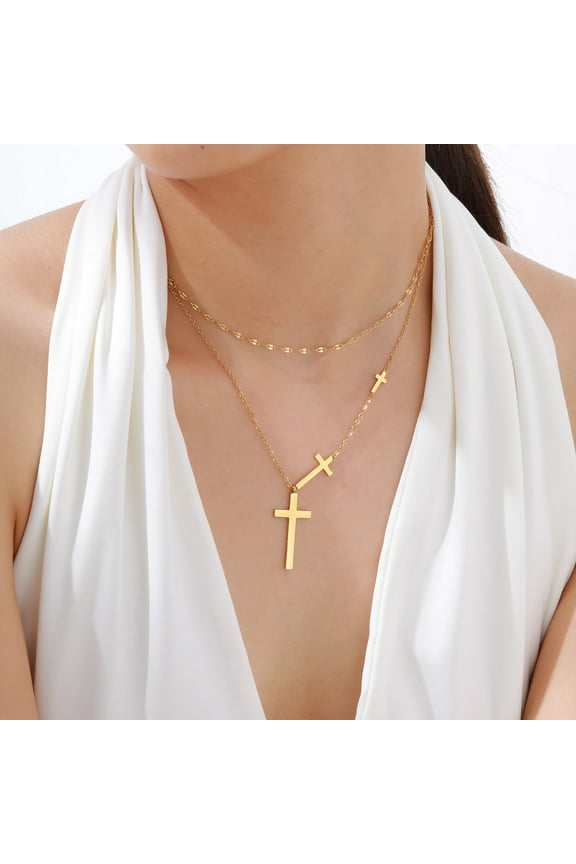 Gold Cross Layering Necklace for Women Dainty 18K Gold Plated Crosses Bracelets Adjustable Christian Religious Faith Jewelry Gifts