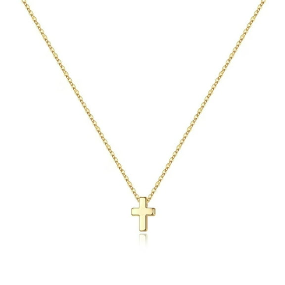 Turandoss 14K Gold Plated Dainty Tiny Small Bubble Cross Pendant Necklace for Women Girls Kids Simple Cute Jewelry Trend Religious Christian Valentines Day Birthday Gifts for Women Girls