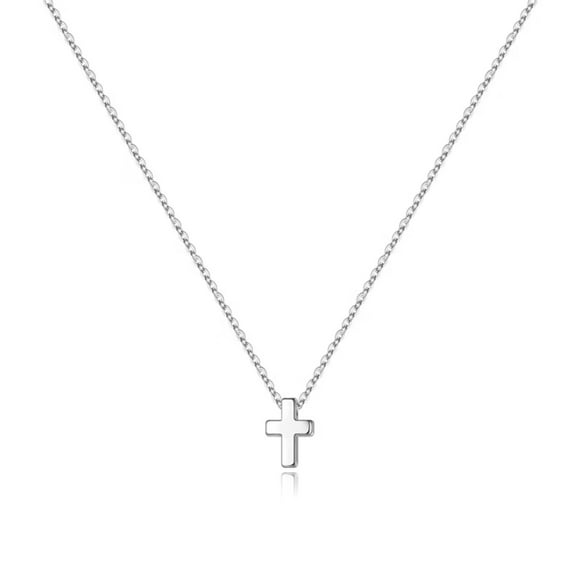 Turandoss 14K White Gold Plated Dainty Tiny Small Bubble Cross Pendant Necklace for Women Girls Kids Simple Cute Jewelry Trend Religious Christian Birthday Gifts for Women Girls