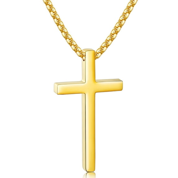 APSVO Gold Cross Necklaces for Men Boys Stainless Steel Cross Pendant Chain Catholic Religious Christian Birthday Valentines Day Jewelry Gifts Teen Him Boyfriend Son Dad Adults Male Kids Age Ideas