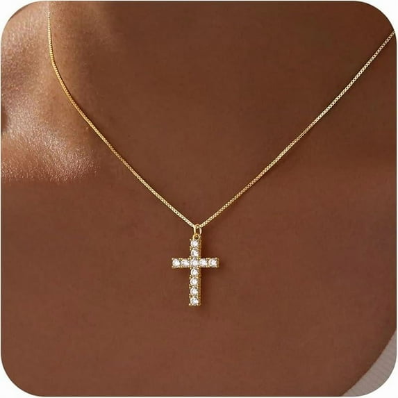 Gold Cross Necklace for Women, Dainty Infinity Cross Pendant Necklace, Non Tarnish & Waterproof Necklace, Simple Choker Minimalist Jewelry, Faith Cross Gifts