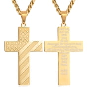 APSVO Gold Cross Necklaces for Men Boys American Flag Pendant Chain Catholic Christian Religious Birthday First Communion Graduation Fathers Day Jewelry Gifts Teen Him Dad Son Adults Kids Age Ideas