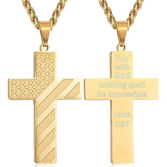 APSVO Gold Cross Necklaces for Men Boys American Flag Pendant Chain Catholic Christian Religious Birthday First Communion Easter Basket Stuffers Jewelry Gifts Teen Him Son Adults Kids Age Ideas