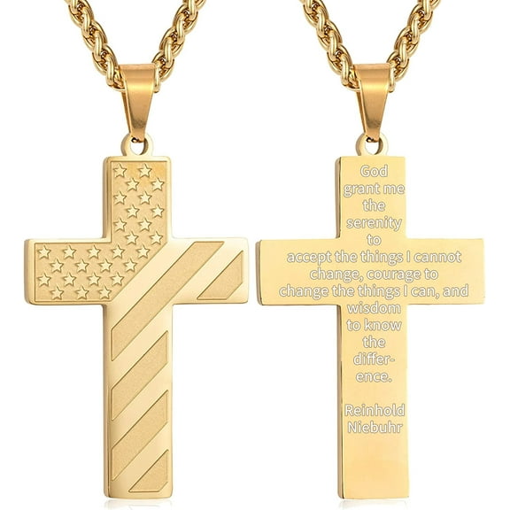APSVO Gold Cross Necklaces for Men Boys American Flag Pendant Chain Catholic Christian Religious Birthday First Communion Easter Basket Stuffers Jewelry Gifts Teen Him Son Adults Kids Age Ideas