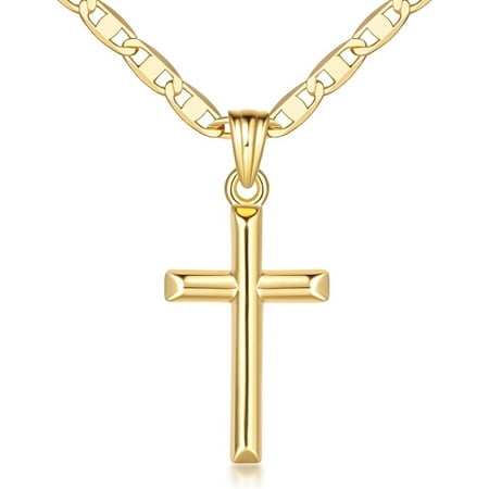 14K Gold Cross Necklace for Women Gold Chain with Minimalist Cross Pendant, Elegant Faith Jewelry Gift, Classic Gold Plated Cross Necklace for Women