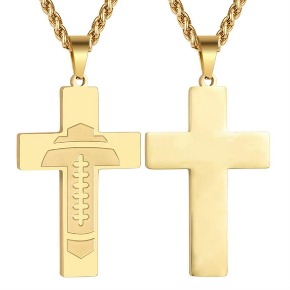 Gold Cross Necklaces for Men Stainless Steel Cross Pendant Chain Football Necklaces Religious Christian Jewelry Gifts