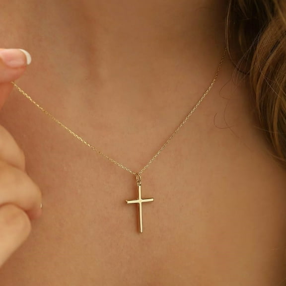 Turandoss 14K Gold Plated Dainty Tiny Cross Pendant Necklace for Women Faith Jewelry Trendy Personalizedt First Communion Christian Religious Baptism Birthday Valentines Day Gifts for Her Kid Girls