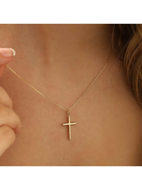 14K Gold Plated Dainty Tiny Cross Pendant Necklace for Women Faith Jewelry Trendy Personalized Teacher Appreciation Mothers Day Graduation Gifts for Her Mom Kids Teen Girls Wife Ideas