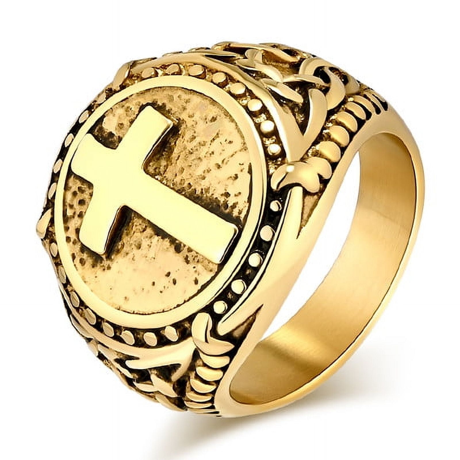 Gold Cross Ring for Men – Stainless Steel Religious Band
