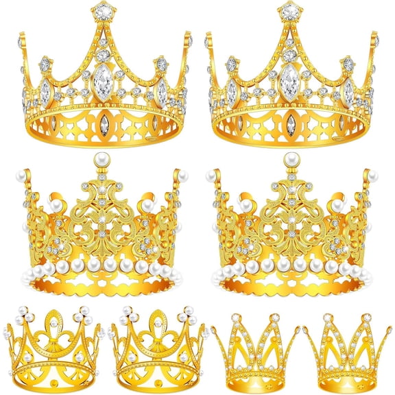 Gold Crown , 8Pcs Gold Mini Crowns for Flower Arrangements and Crafts, Small Tiara for Wedding and Birthday Party Cake