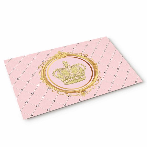 Gold Crown Door Mat Net Texture Pink Background Gradient Non Slip Absorbent Entrance Mat Washable Low Profile Indoor Doormat for Front Door Entryway Entry 16"x24"
