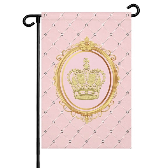 Gold Crown Garden Flag 12x18 Inch Net Texture Pink Background Gradient Double Sided Small Decorative Garden Flags for Outside, Outdoor Yard Porch Lawn Decoration