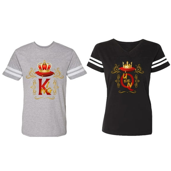 Gold Crown Matching Couple Cotton Jerseys (Men Heather / Women Black) (Men S / Women S)