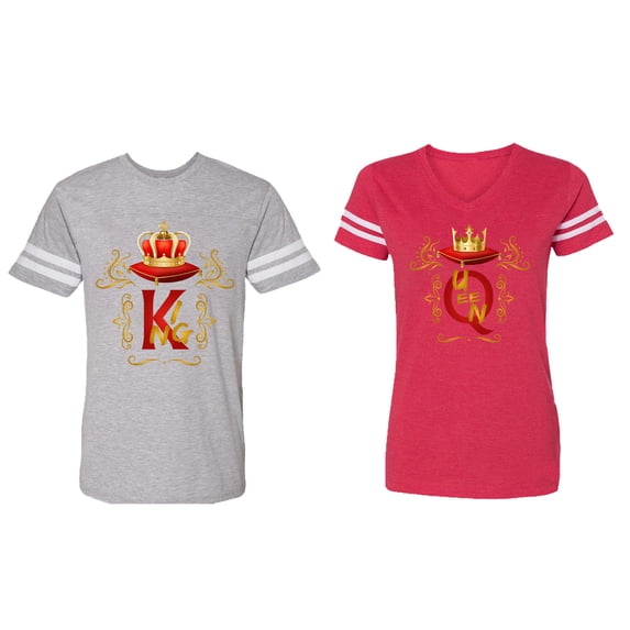 Gold Crown Matching Couple Cotton Jerseys (Men Heather / Women Red) (Men XXL / Women XL)