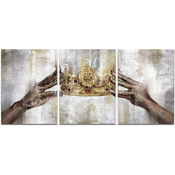 Gold Crown Painting King and Queen Crown African American Wall Art Framed Canvas Print Living Room Bedroom Home Office Wall Decor 12"x16"x3 Pieces