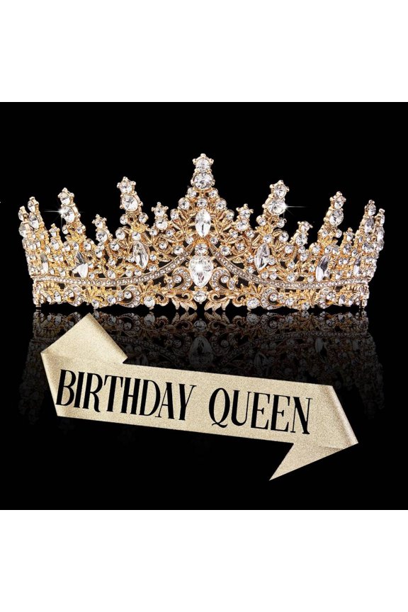 Gold Crown for Women Crystal Princess Tiaras Rhinestone Queen Headband Wedding Bridal Hair Accessories Birthday Prom Pageant Party Coming of Age Ceremony Photo Props