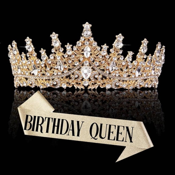 Gold Crown for Women Crystal Princess Tiaras Rhinestone Queen Headband Wedding Bridal Hair Accessories Birthday Prom Pageant Party Coming of Age Ceremony Photo Props