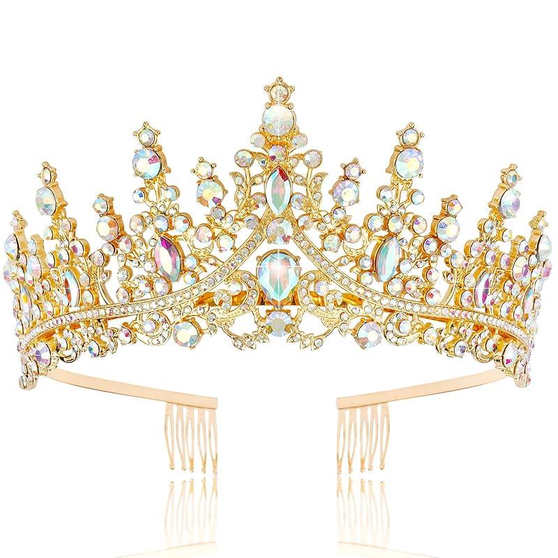 Gold Crown for Women Gold Tiara Birthday Queen Crown Wedding Tiara for Women Crystal Tiaras and Crowns Royal Princess Quinceanera Headpieces for Prom Pageant Bride Halloween Cosplay