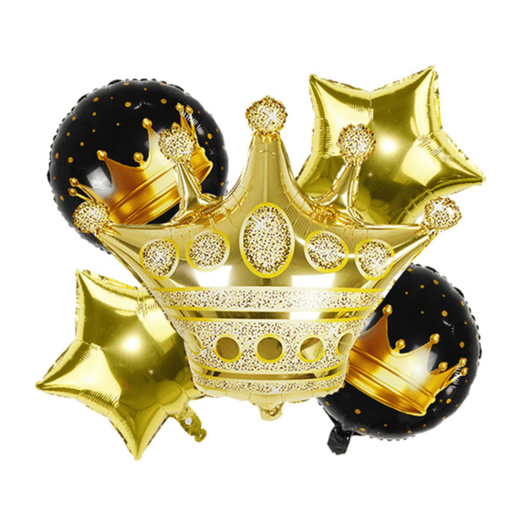 Gold Crown and Star Balloon Set Royal Birthday Party Black and Gold Balloons for Party Decorations