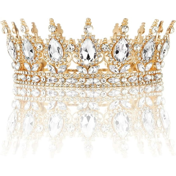 Gold Crown for Women, Crystal Queen Tiaras Headband Wedding Bridal Hair Accessories, Birthday Party Prom Cake Topper