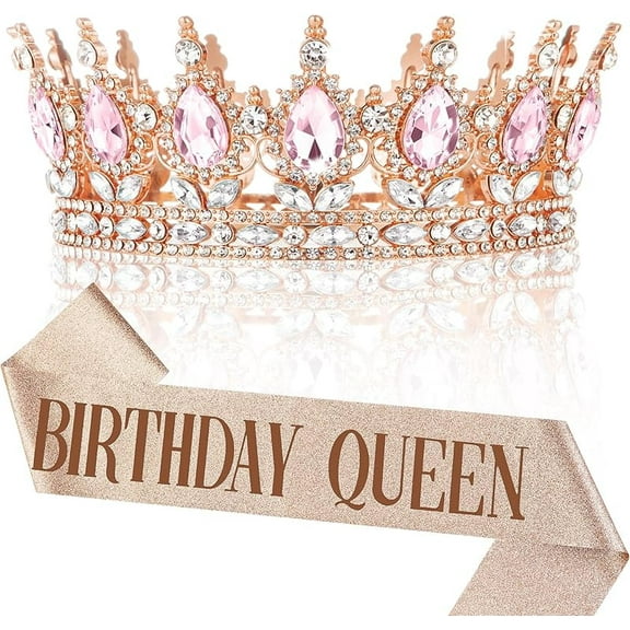 Gold Crown for Women, Crystal Queen Tiaras Headband Wedding Bridal Hair Accessories, Birthday Party Prom Cake Topper