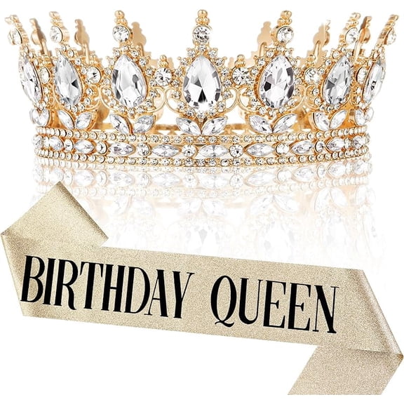 Gold Crown for Women, Crystal Queen Tiaras Headband Wedding Bridal Hair Accessories, Birthday Party Prom Cake Topper