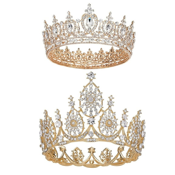 Gold Crown for Women, Queen Crown - Crystal Tiara Headband for Wedding Pageant Prom Quinceanera Birthday Cake Topper