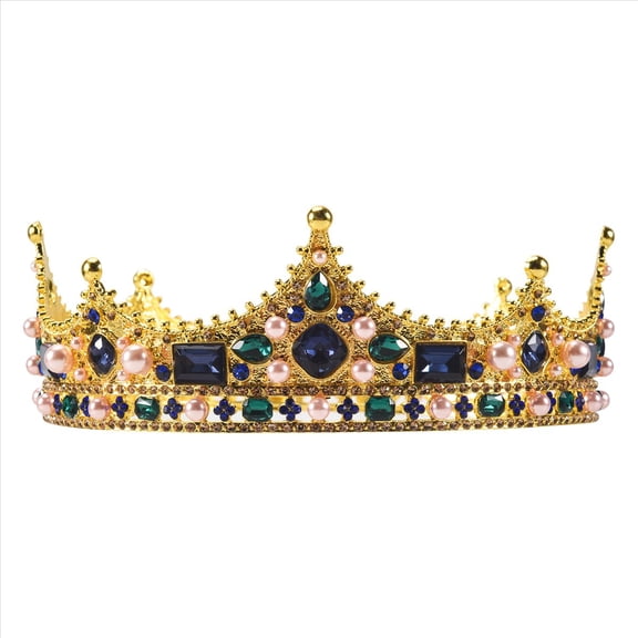 Gold Crowns for Men - Baroque Vintage Rhinestone , Men'S Full Crown for Theater Prom Party