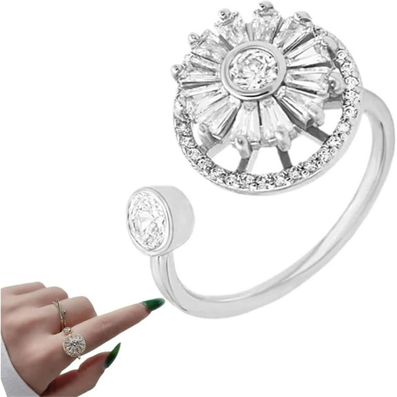 Gold Crystal Anxiety Relief Spinning Ring, Natural Stone Crystal Rings Anxiety Relief, Adjustable Decompression Anti-Stress Anxiety Ring Spinner, Spinning Rings For Women