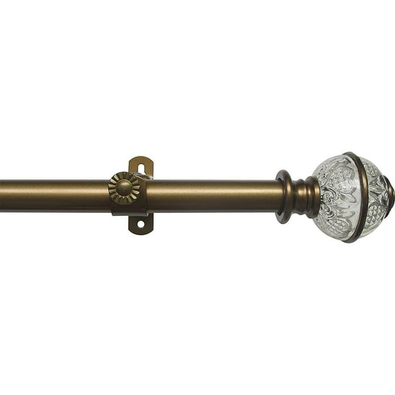 Gold/Crystal Decorative Telescopic Metal Curtain Rod with Contemporary Ultra Durable Polyresin Finials - Adjustable Size: 48" to 86"