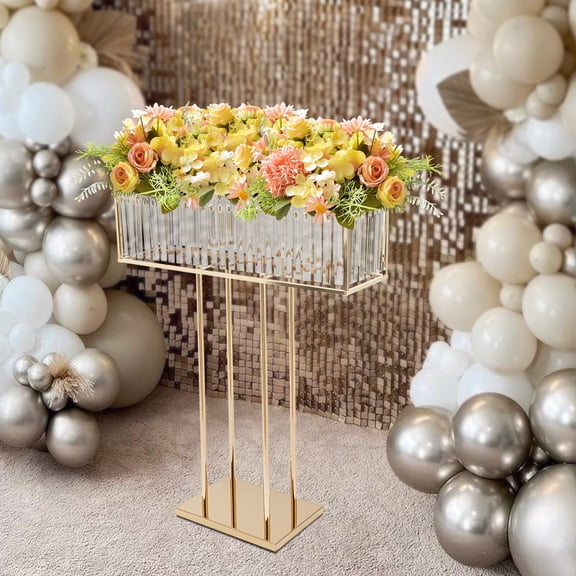 Gold Crystal Flower Stand, 35.43in Table & Floor Dual Use Vase Holder, 17.64-22.05 lbs Load Floral Centerpiece Display Rack for Wedding Party Event Decor