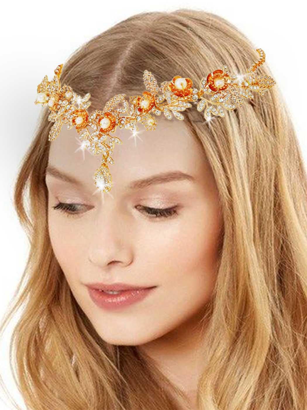 Gold Crystal Headband Flower Bridal Hair Band Rhinestone  display picture 2