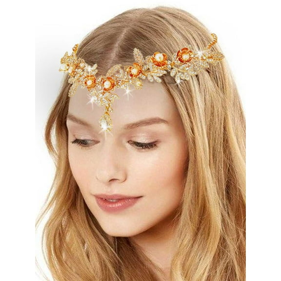 Gold Crystal Headband Flower Bridal Hair Band Rhinestone Celtic God Hair Accessories for Women and Girls