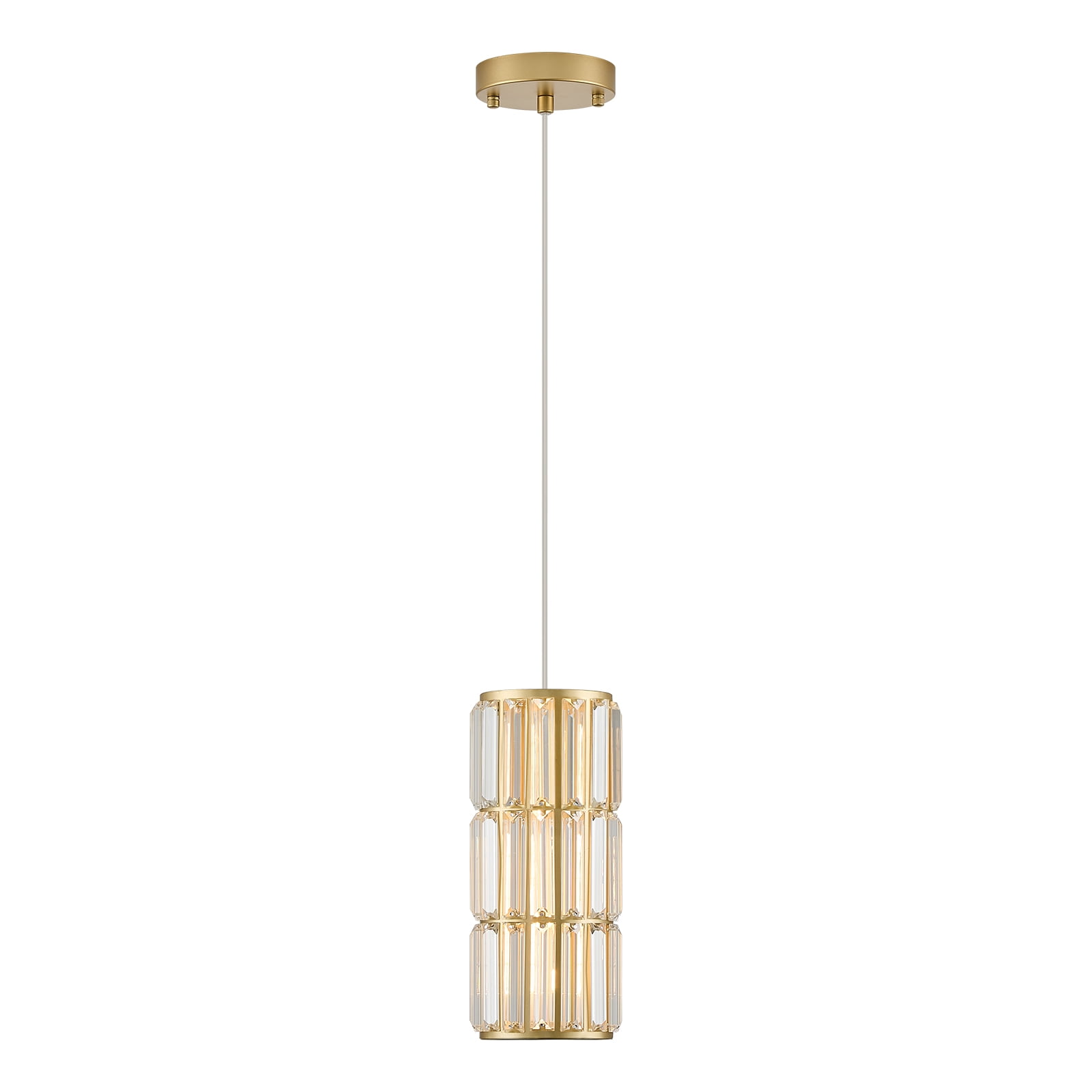Gold Crystal Pendant Light for Kitchen Island, Mini Hanging Light Fixture with K9 Prism Crystals, 1-Light Modern Ceiling Pendant in Brass Finish for Dining Room, Bedroom, Bathroom,  E26