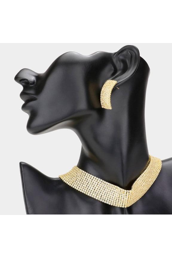 Gold Crystal Rhinestone Choker Necklace