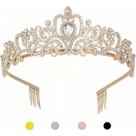 Gold Crystal Tiara Headband Princess Queen Crown for Women Girls Bridal Wedding Prom Birthday Party