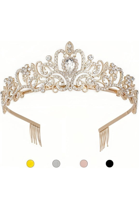 Gold Crystal Tiara Headband Princess Queen Crown for Women Girls Bridal Wedding Prom Birthday Party