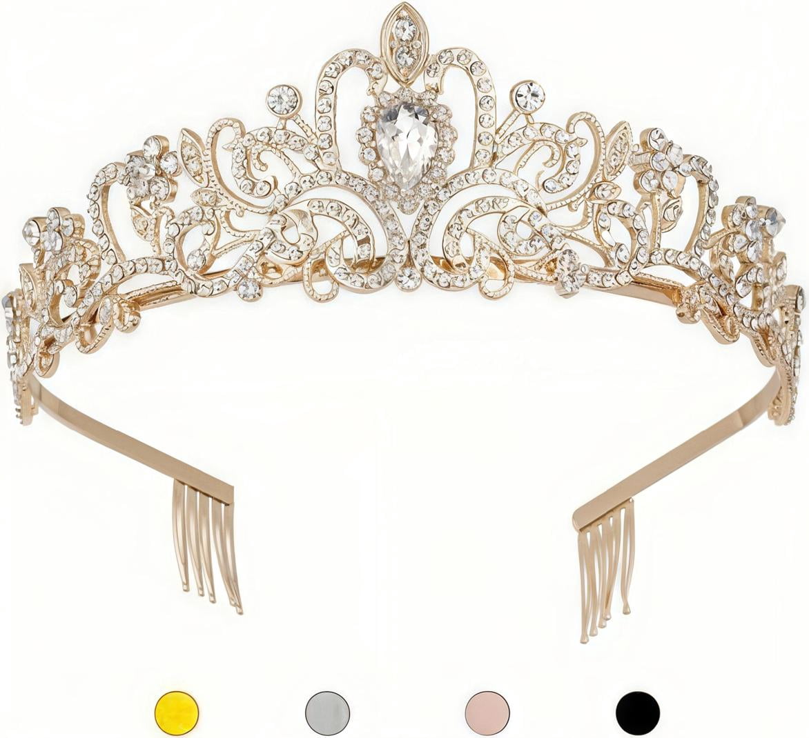 Gold Crystal Tiara Headband Princess Queen Crown for Women Girls Bridal Wedding Prom Birthday Party