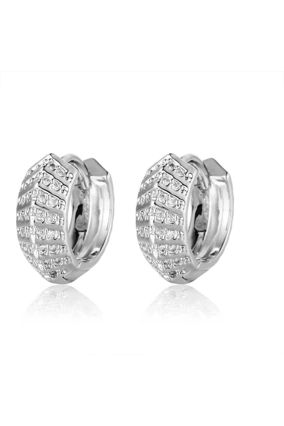 Gold Cubic Zircon Hoop Earrings Clear Platinum Gold 14X15.5X6Mm P179