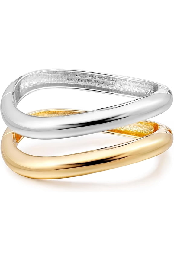 Gold Cuff Bangle Bracelets For Women Set Chunky Trendy Hinged Irregular Cuff Open Wide Gold Bracelet Minimalist Jewelry Gift 2pcs