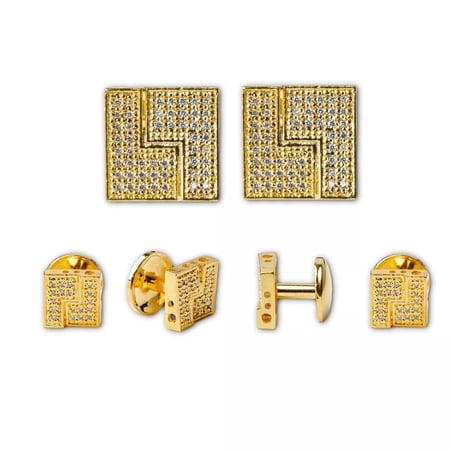 Gold Cufflinks for Men 21k Gold Rhodium Plated Tuxedo Studs and Cufflinks Set 6 pcs Classic Cufflinks Gold Plated