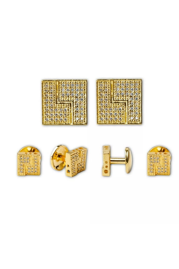 Gold Cufflinks for Men 21k Gold Rhodium Plated Tuxedo Studs and Cufflinks Set 6 pcs Classic Cufflinks Gold Plated
