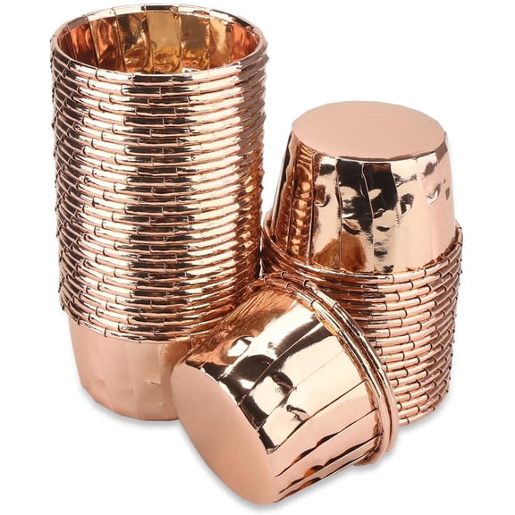 Gold Cupcake Cups, 1.9" x 1.6" x2.7" Disposable Muffin Liners 50pcs, Rose Gold Cupcake Baking Cups, Little Baking Cups, Ramekin Aluminum Cupcake Tip Pan Ramekin Holders