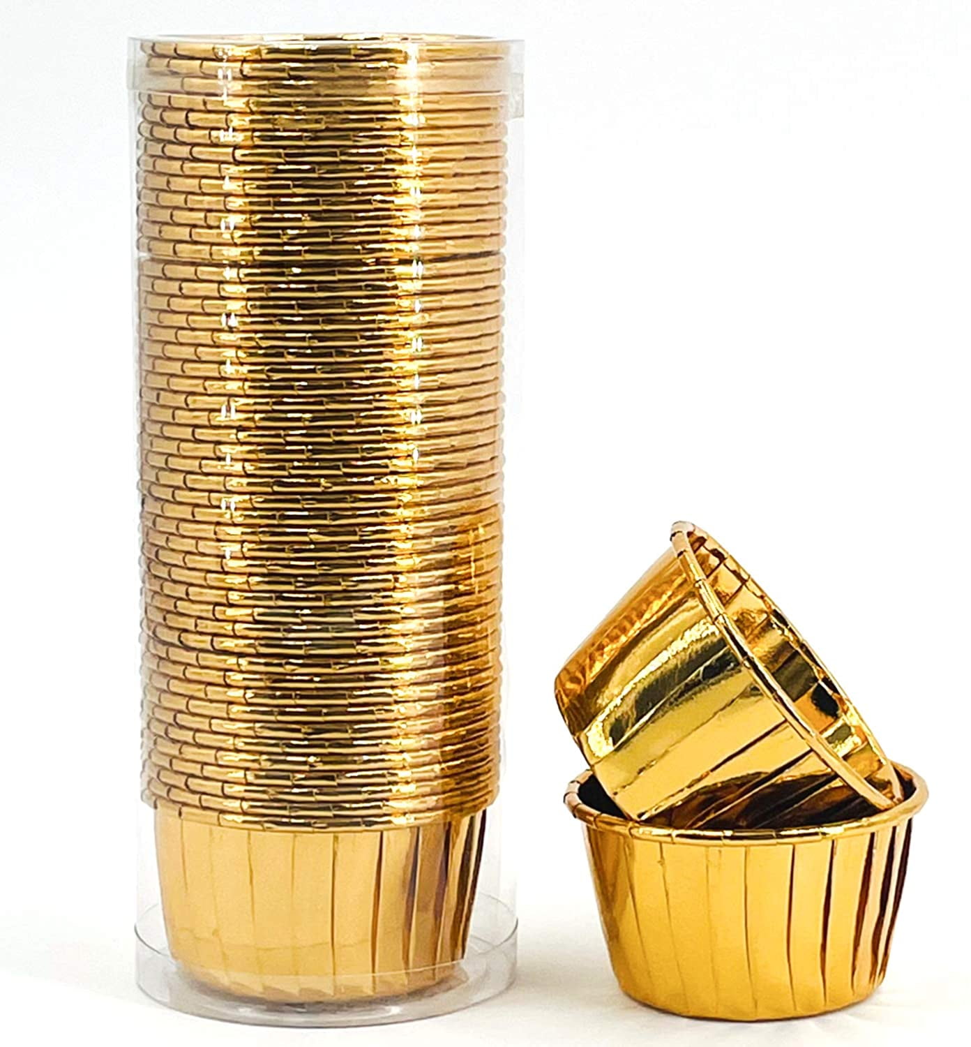 Gold Cupcake Cups, 3.5 Oz 50pcs Disposable Foil Muffin Liners, Gold Cupcake Baking Cups, Ramekin Aluminum Cupcake Tip Pan Ramekin Holders, Little Baking Cups