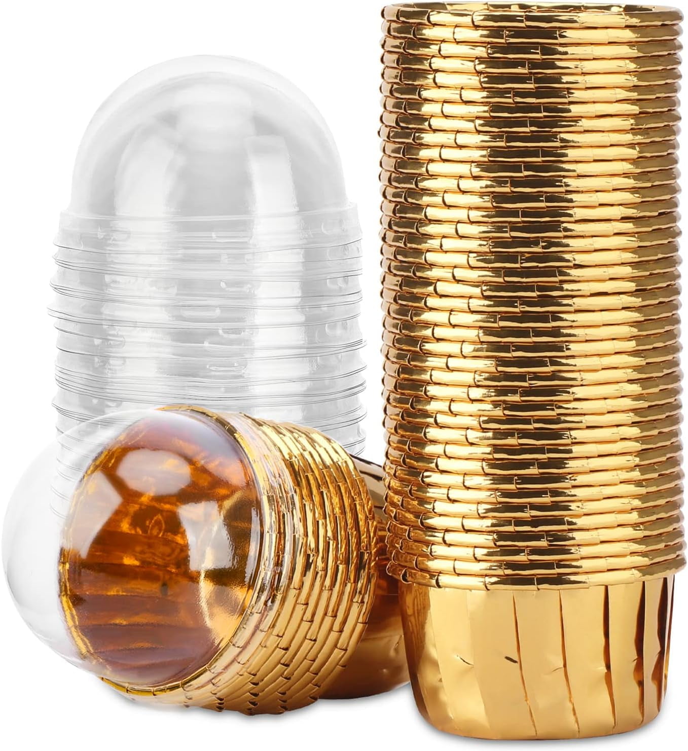 Gold Cupcake Cups with Lids,3.5 Oz 50pcs Disposable Foil Muffin Liners