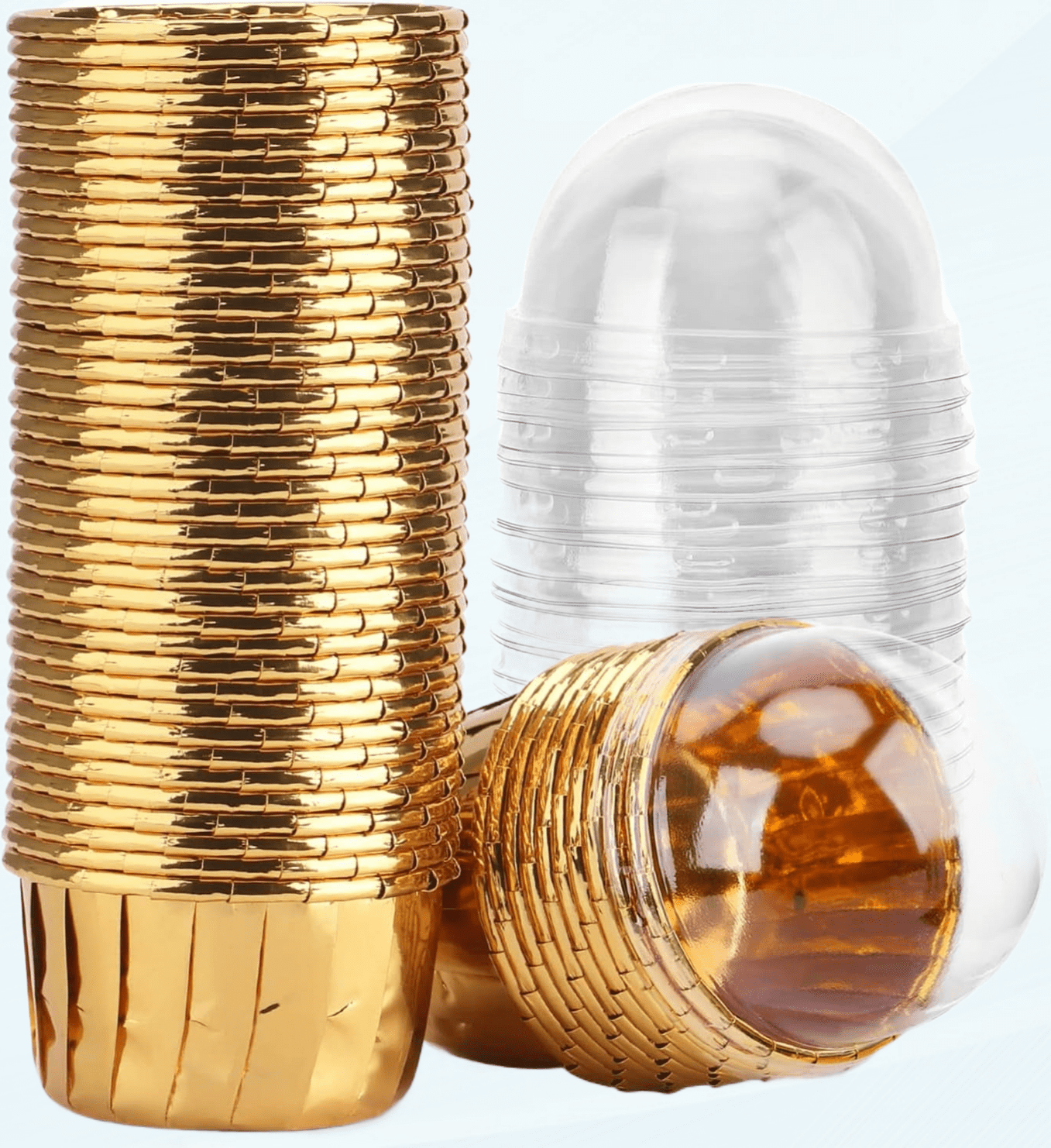 Gold Cupcake Cups with Lids,3.5 Oz 50pcs Disposable Foil Muffin Liners