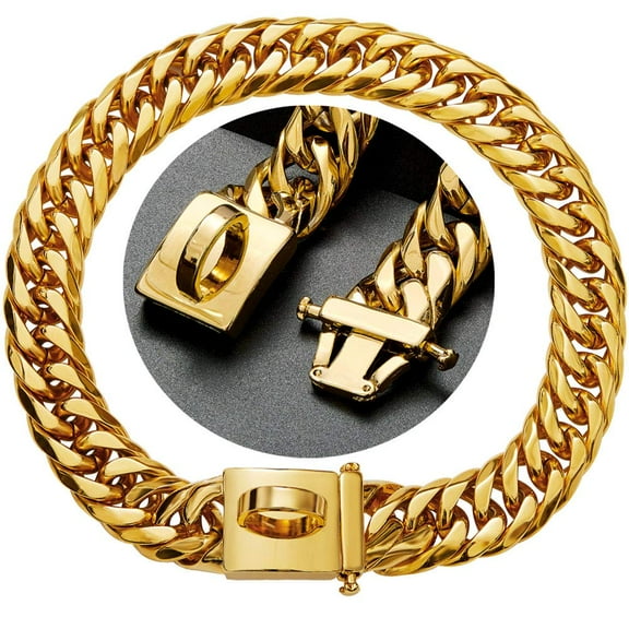 Gold Curb Chain Metal Dog Collar for Large Dogs, 16mm Thick Training Basic Dog Supplies