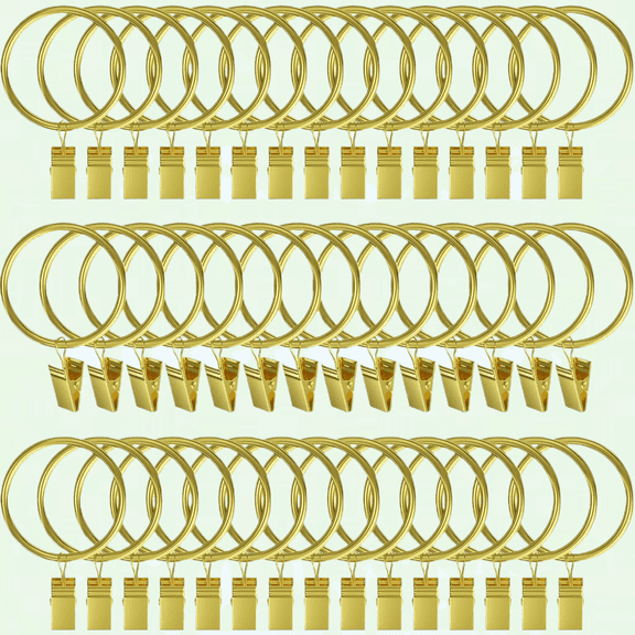 Gold Curtain Rings with Clips, Set of 44, 1.5 inch Diameter, for Dressing Rings Drapes and Shower Hooks