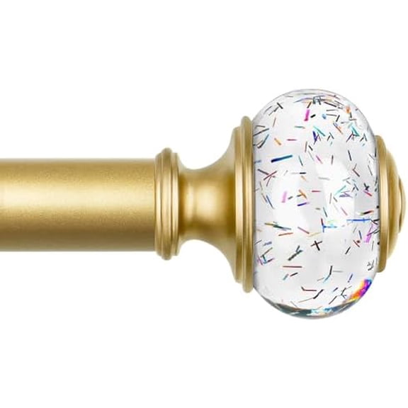 Gold Curtain Rod 32 to 58 Inch(2.6-4.8ft), 1 Inch Heavy Duty Curtain Rods for Windows Adjustable Decorative Drapery Rods with Crystal Finials