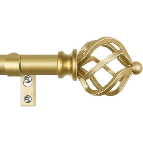 Gold Curtain Rod 32 to 58 Inch(2.6-4.8ft), Adjustable Curtain Rods for Windows 28 to 48 Inch, 3/4 Inch Splicing Drapery Rods with Twisted Cage Finial